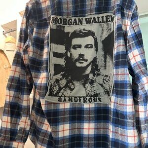 Modern Vintage Morgan Wallen Blue Plaid Graphic Shirt